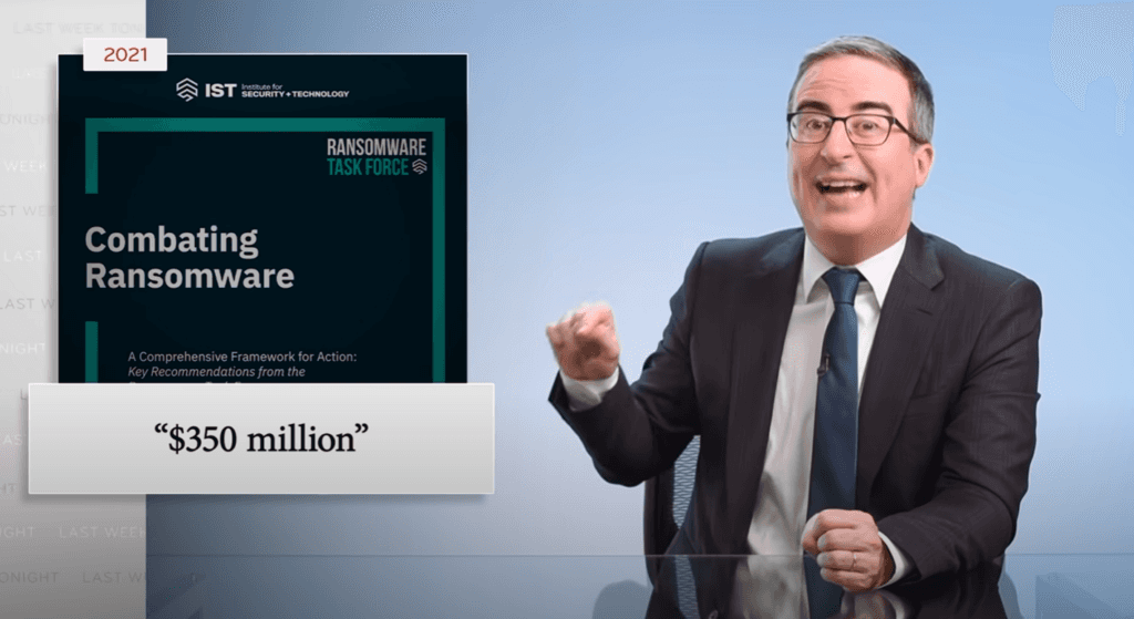 A screenshot from John Oliver's segment on ransomware