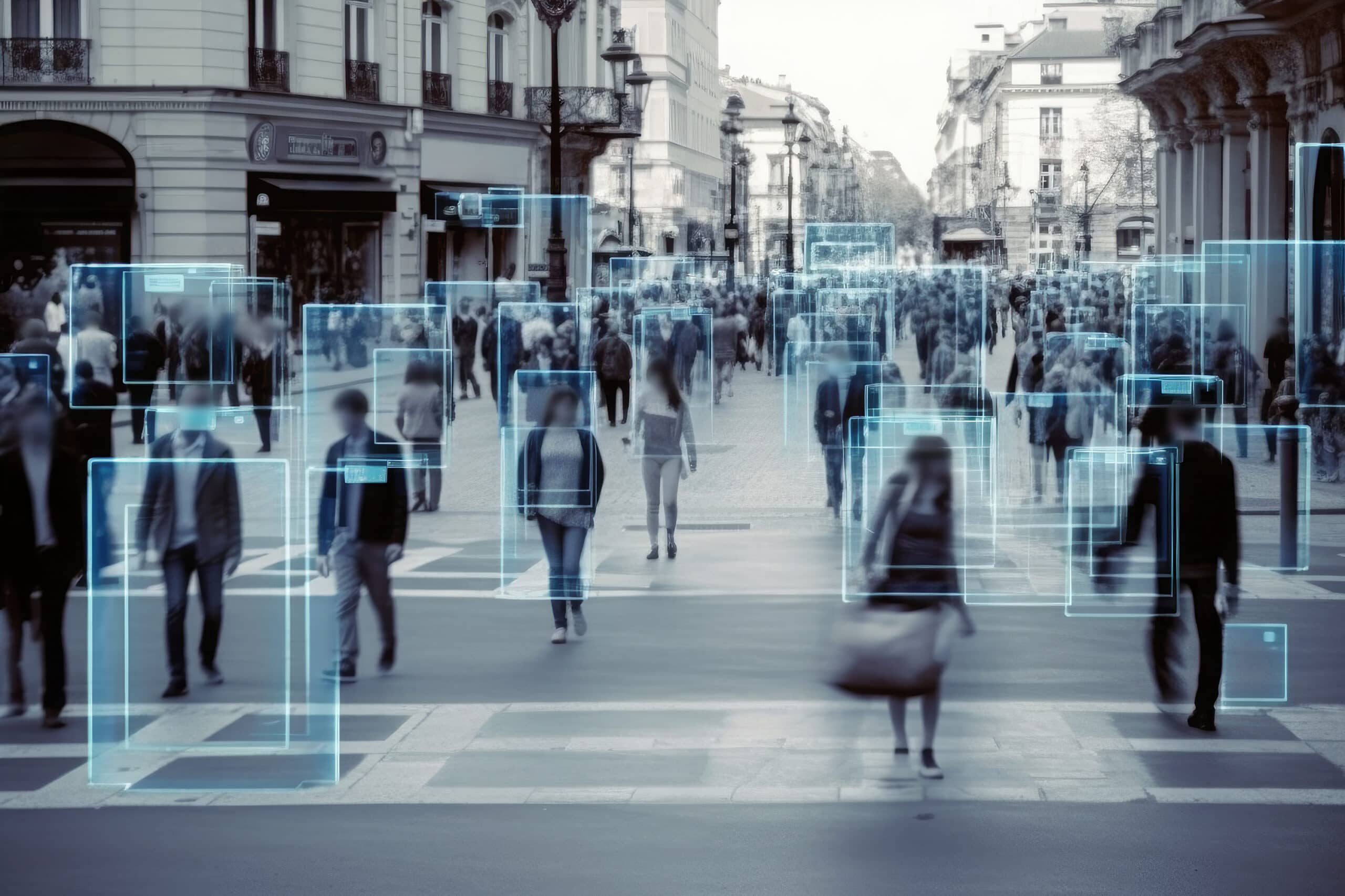 Facial recognition technology to monitor the population on busy street